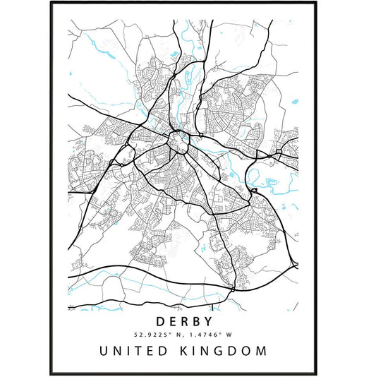 Derby Derbyshire street map print — city map wall art poster UK
 - 98types