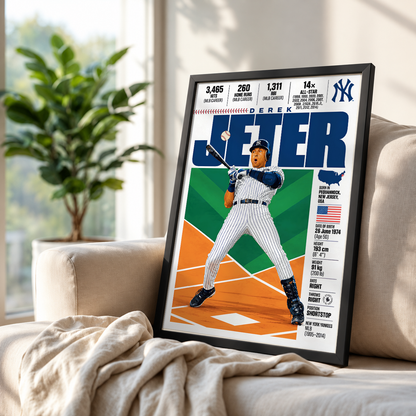 Derek Jeter poster, New York Yankees baseball wall art print in a bedroom - 98types