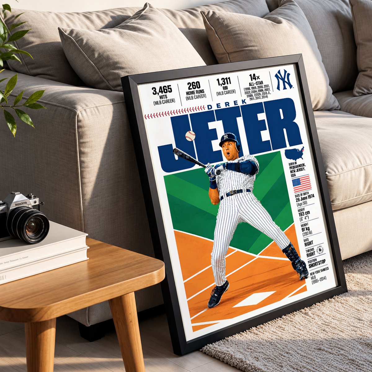 Derek Jeter poster, New York Yankees baseball wall art print in a bedroom - 98types