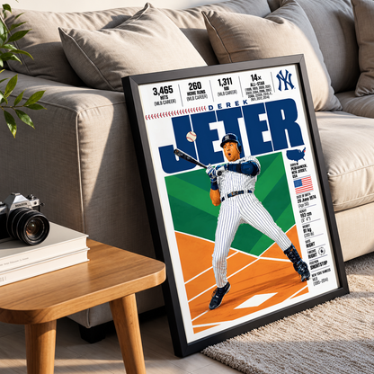 Derek Jeter poster, New York Yankees baseball wall art print in a bedroom - 98types
