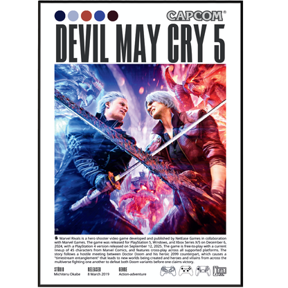 Devil May Cry 5 2019 game poster — Capcom Dante Nero Vergil stylish action wall art print UK
