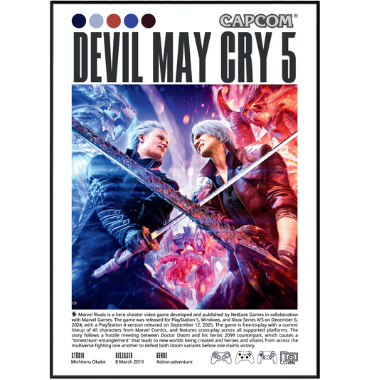 Devil May Cry 5 2019 game poster — Capcom Dante Nero Vergil stylish action wall art print UK

