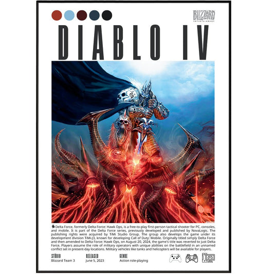 Diablo IV 2023 game poster — Blizzard Lilith dark action RPG Sanctuary wall art print UK - 98types