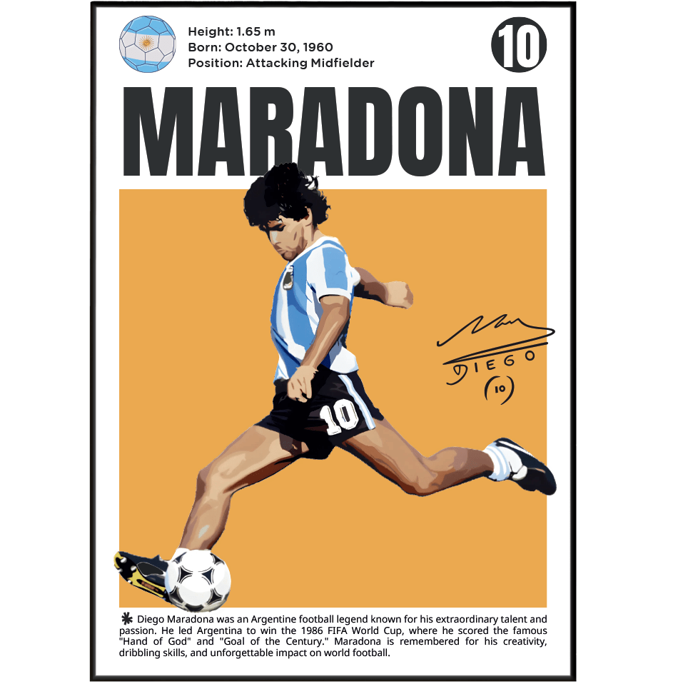 Diego Maradona football poster art print UK wall art