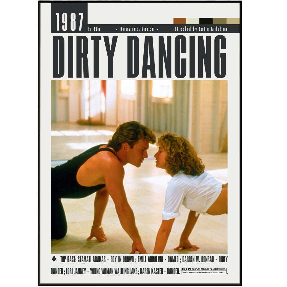 Dirty Dancing 1987 romantic film poster — Baby Johnny Patrick Swayze minimalist wall art print UK
