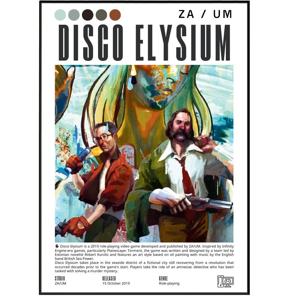 Disco Elysium 2019 game poster — ZA/UM Detective Revachol noir RPG wall art print UK
 - 98types