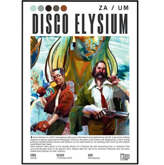 Disco Elysium 2019 game poster — ZA/UM Detective Revachol noir RPG wall art print UK
 - 98types
