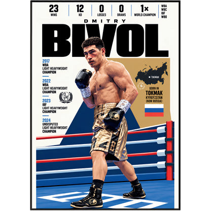 Dmitry Bivol poster, Russian boxing wall art print in a home office - 98types