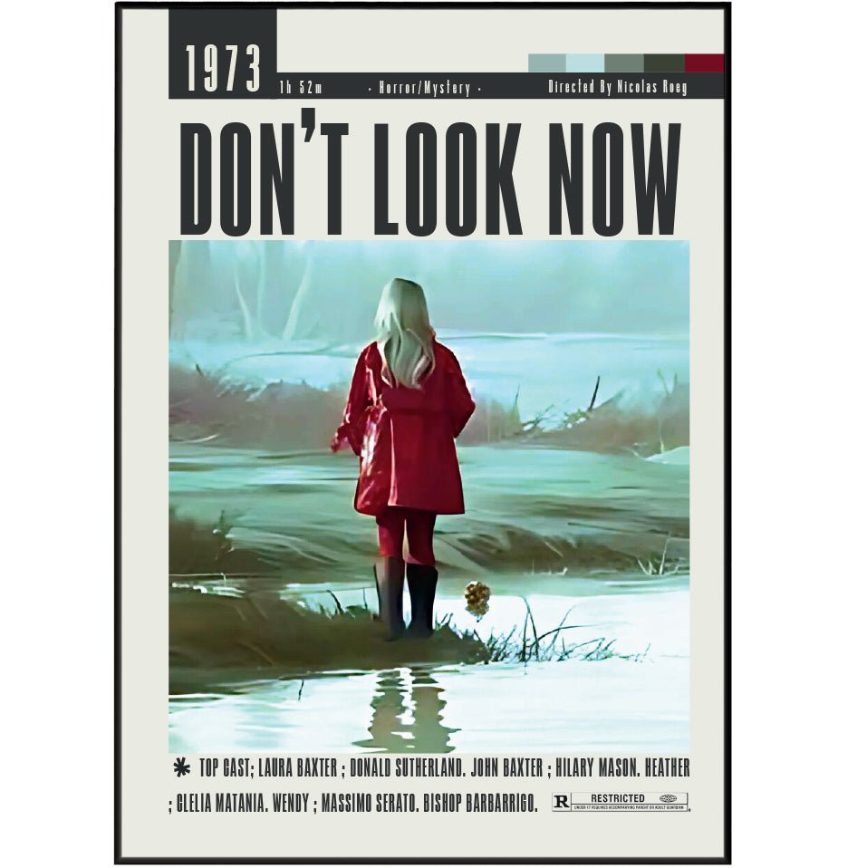 Don't Look Now 1973 horror film poster — Nicolas Roeg Donald Sutherland Venice grief red coat wall art print UK
