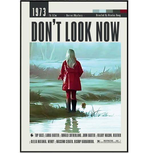 Don't Look Now 1973 horror film poster — Nicolas Roeg Donald Sutherland Venice grief red coat wall art print UK
