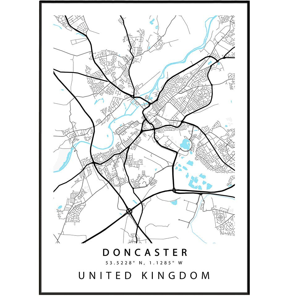 Doncaster South Yorkshire street map print — town map wall art poster UK
 - 98types