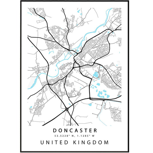 Doncaster South Yorkshire street map print — town map wall art poster UK
 - 98types