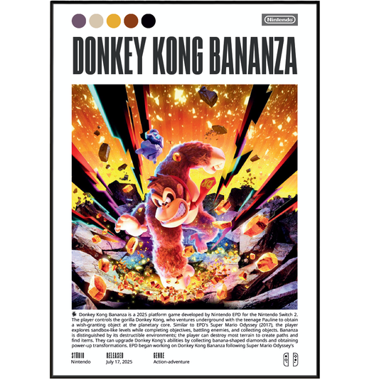 Donkey Kong Bananza 2025 game poster — Nintendo Switch 2 DK wall art print UK
