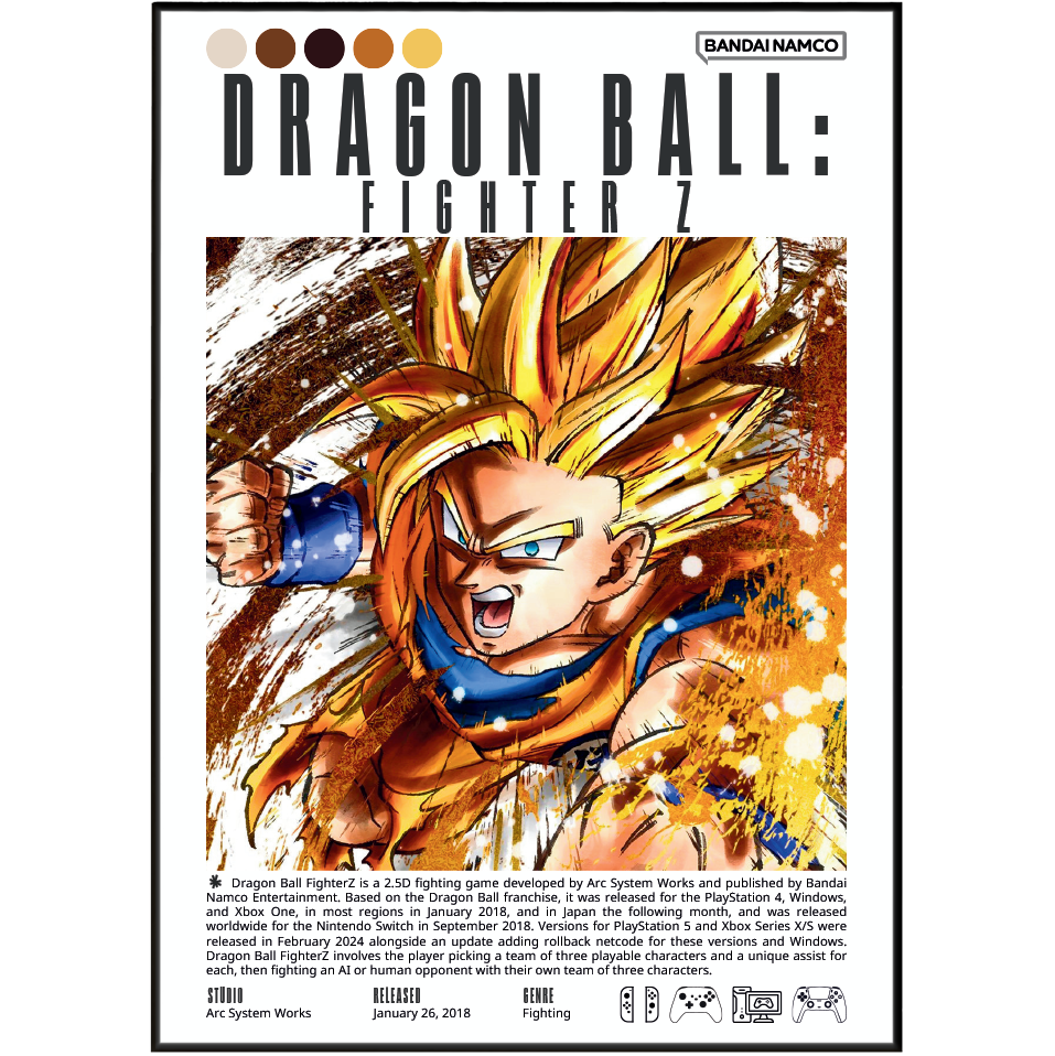 Dragon Ball Sparking Zero 2024 fighting poster — Budokai Tenkaichi sequel 164 characters Goku wall art print UK
