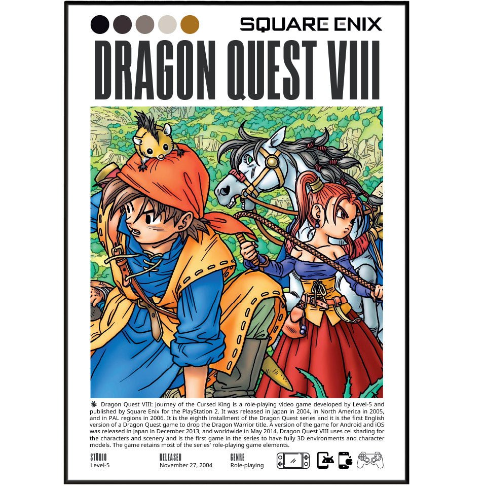 Dragon Quest VIII 2004 game poster — Square Enix Akira Toriyama JRPG wall art print UK
 - 98types