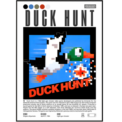 Duck Hunt 1984 retro game poster — Nintendo NES Zapper laughing dog wall art print UK

