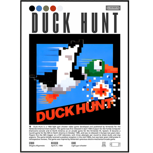 Duck Hunt 1984 retro game poster — Nintendo NES Zapper laughing dog wall art print UK
