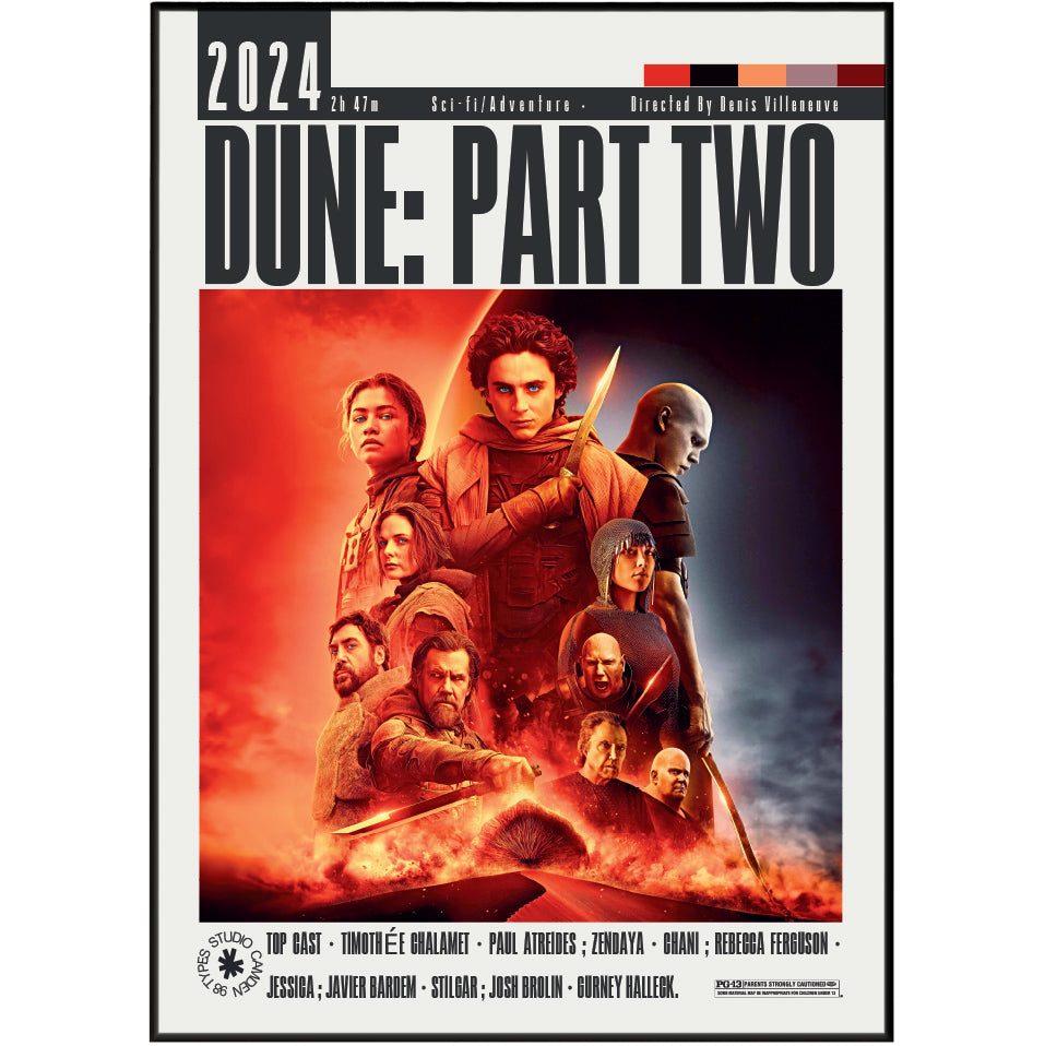 
Dune Part Two 2024 Denis Villeneuve film poster print UK — Timothee Chalamet Zendaya Austin Butler sci-fi wall art 260gsm printed in England Camden Market