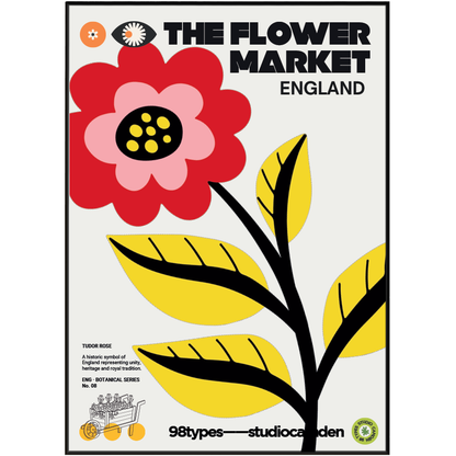 The Flower Market England Rose Tudor Rose botanical poster print UK — national flower graphic wall art 260gsm printed in England Camden Market