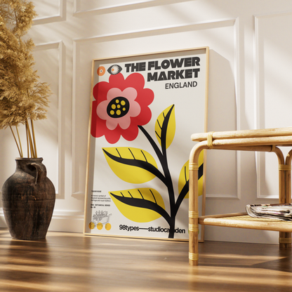 The Flower Market England Rose Tudor Rose botanical poster print UK — national flower graphic wall art 260gsm printed in England Camden Market