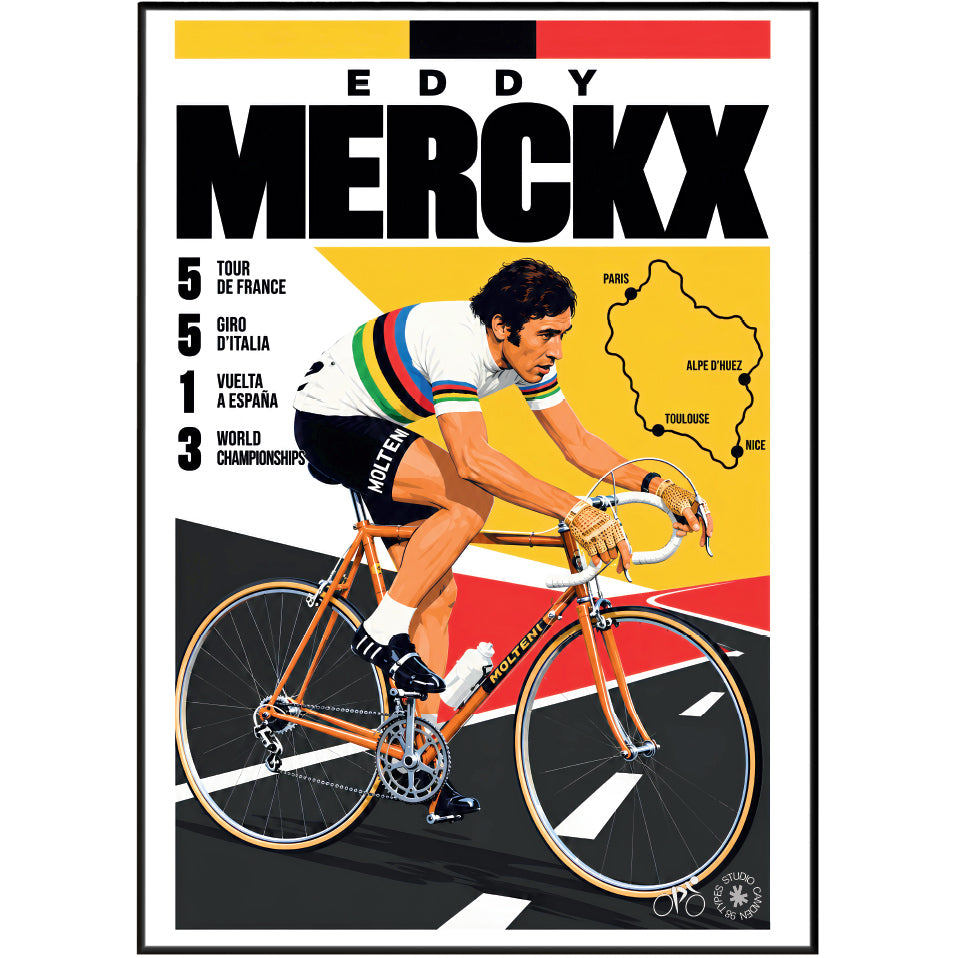 Eddy Merckx poster, Belgian cycling wall art print in a pain cave - 98types