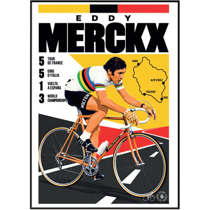 Eddy Merckx poster, Belgian cycling wall art print in a pain cave - 98types