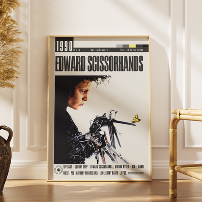 Edward Scissorhands 1990 Tim Burton film poster print UK — Johnny Depp Winona Ryder gothic fantasy wall art 260gsm printed in England Camden Market