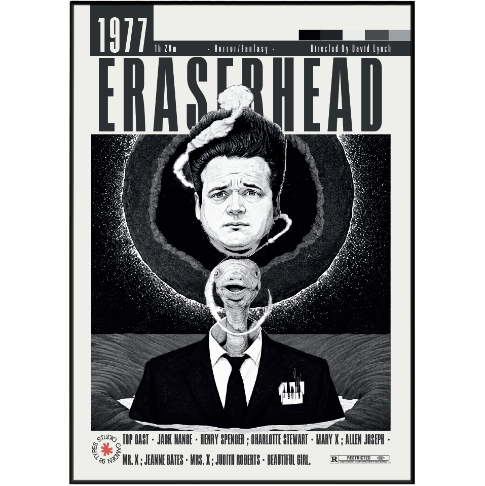 Eraserhead 1977 David Lynch film poster print UK — Jack Nance surrealist horror cult midnight movie wall art 260gsm printed in England Camden Market