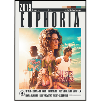 Euphoria HBO TV series poster print UK — Zendaya Rue Bennett Sam Levinson generation Z drama wall art 260gsm printed in England Camden Market
