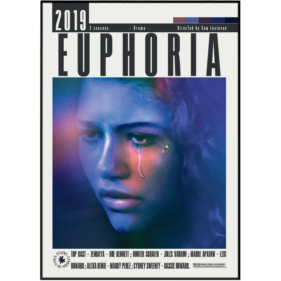 Euphoria HBO TV series poster print UK — Zendaya Rue Bennett Sam Levinson generation Z drama wall art 260gsm printed in England Camden Market