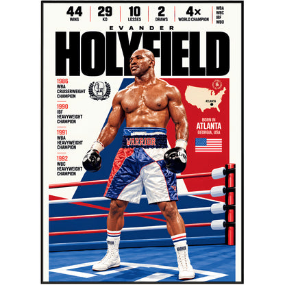 Evander Holyfield poster, American boxing wall art print in a home gym - 98types