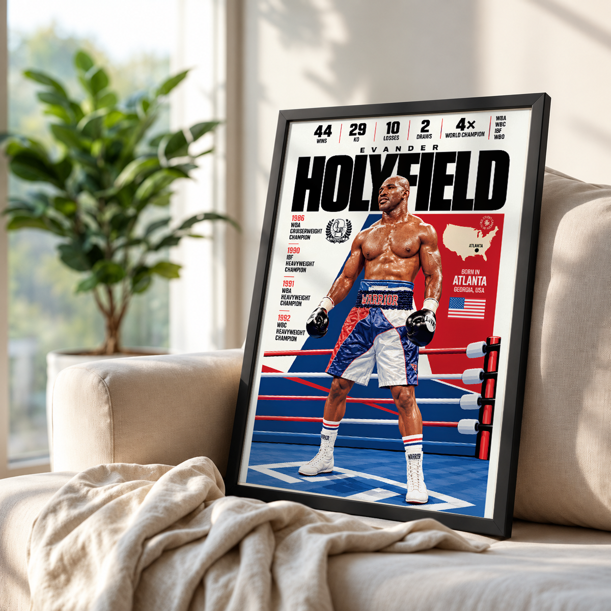 Evander Holyfield poster, American boxing wall art print in a home gym - 98types