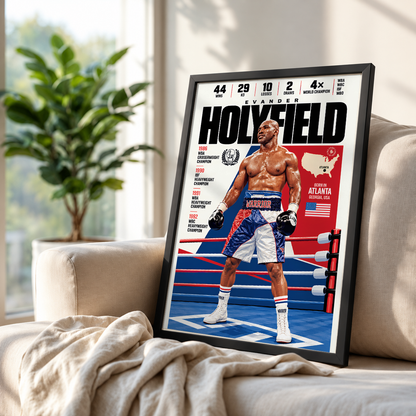 Evander Holyfield poster, American boxing wall art print in a home gym - 98types