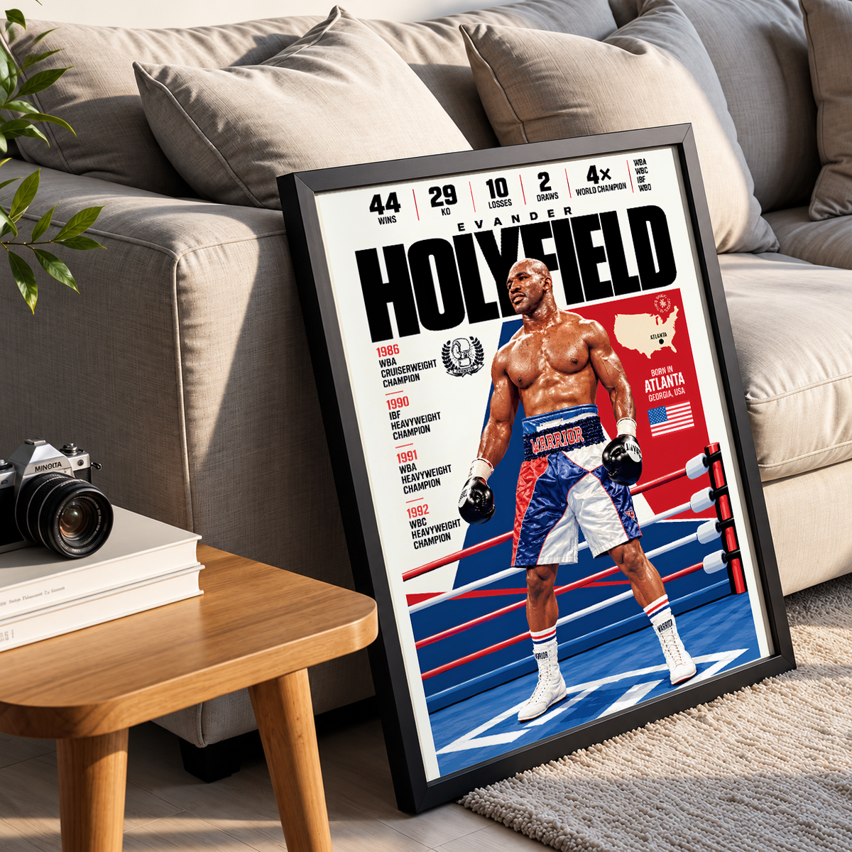 Evander Holyfield poster, American boxing wall art print in a home gym - 98types