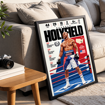 Evander Holyfield poster, American boxing wall art print in a home gym - 98types
