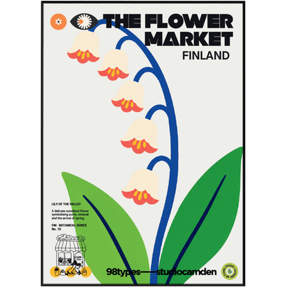 The Flower Market Finland Lily of the Valley botanical poster print UK — national flower graphic wall art 260gsm printed in England Camden Market