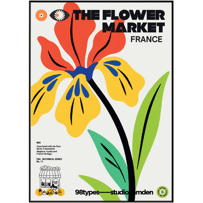 The Flower Market France Iris fleur-de-lis botanical poster print UK — French royal emblem graphic wall art 260gsm printed in England Camden Market