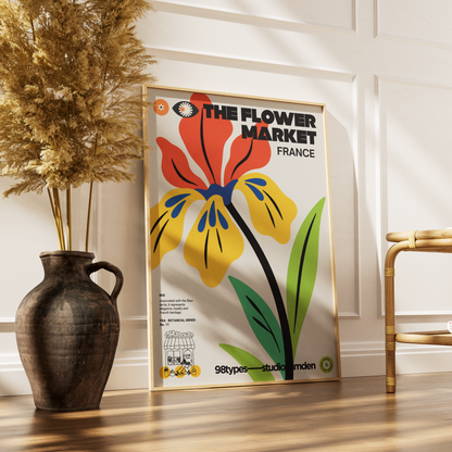 The Flower Market France Iris fleur-de-lis botanical poster print UK — French royal emblem graphic wall art 260gsm printed in England Camden Market