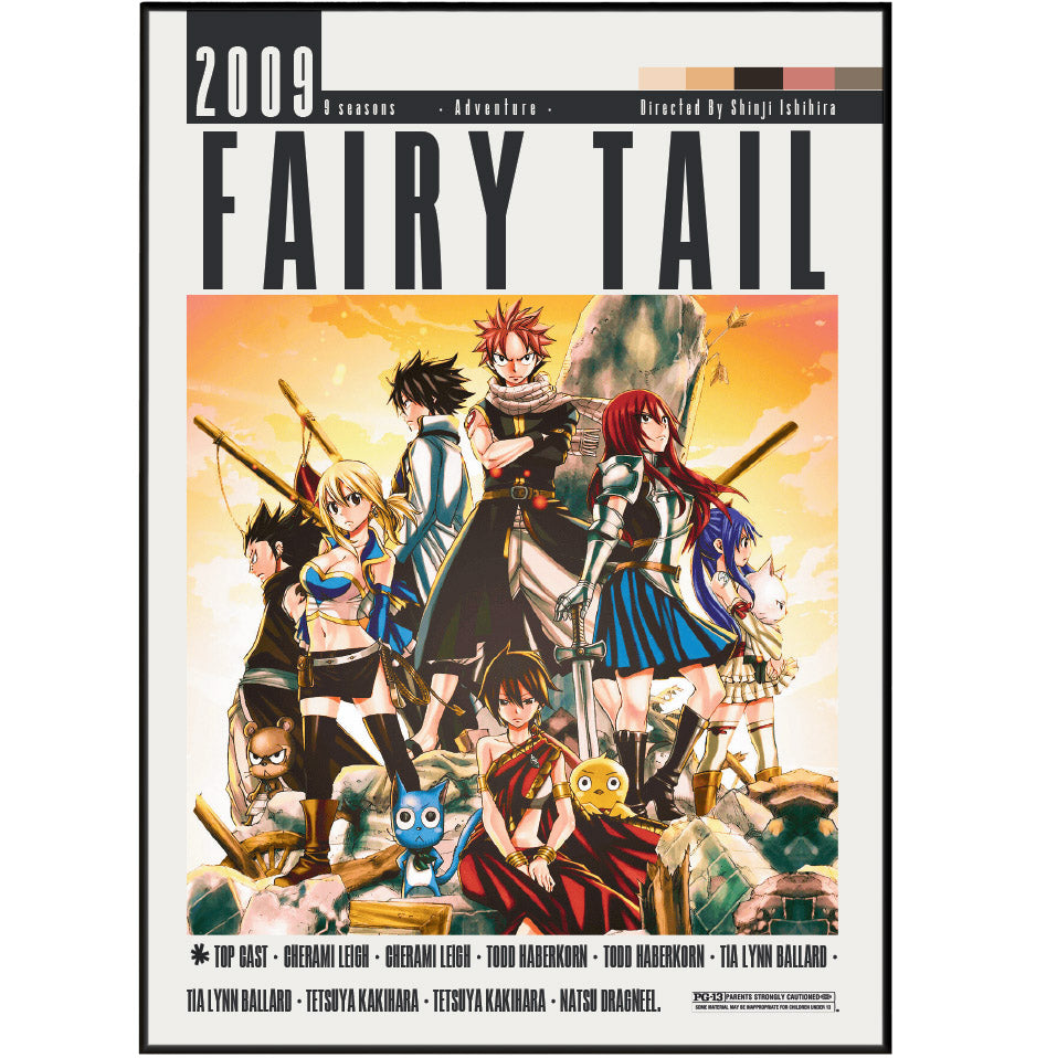 Fairy Tail 2009 anime poster — Natsu Lucy Erza guild magic wall art print UK
