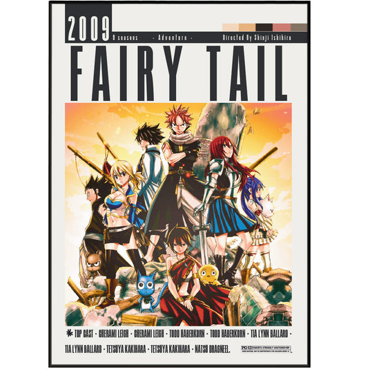 Fairy Tail 2009 anime poster — Natsu Lucy Erza guild magic wall art print UK
