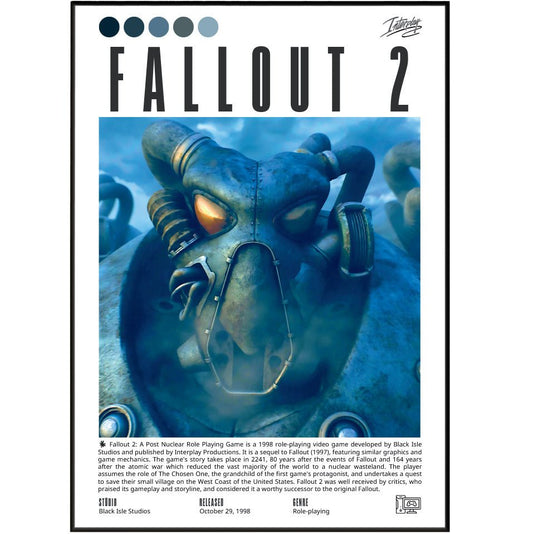 Fallout 2 1998 game poster — Black Isle Studios post-apocalyptic PC RPG wall art print UK
- 98types