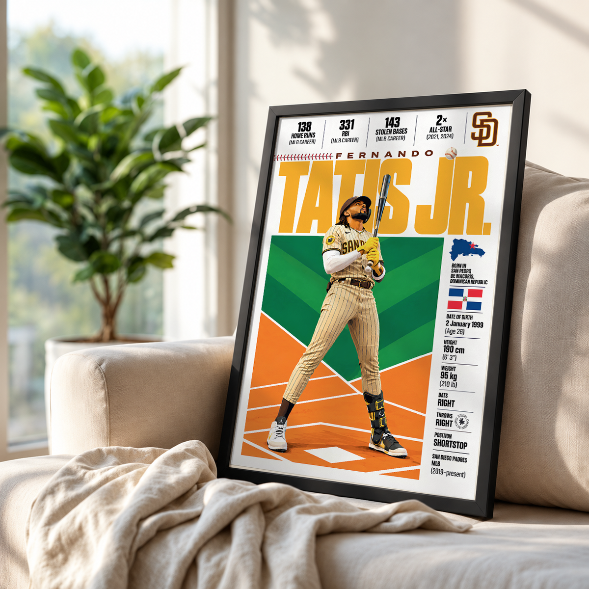Fernando Tatis Jr. poster, San Diego Padres baseball wall art print in a games room - 98types