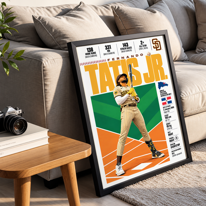Fernando Tatis Jr. poster, San Diego Padres baseball wall art print in a games room - 98types