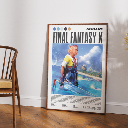 Final Fantasy X 2001 RPG poster – Tidus Yuna Spira gaming wall art UK