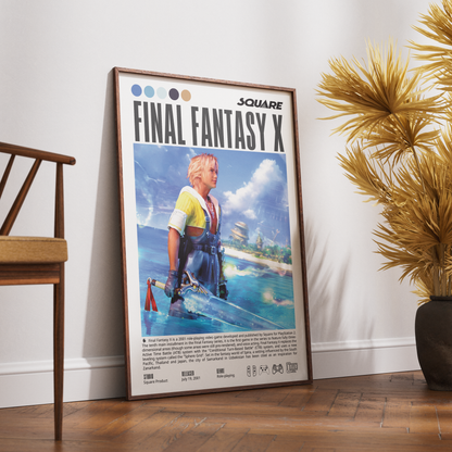 Final Fantasy X 2001 RPG poster – Tidus Yuna Spira gaming wall art UK