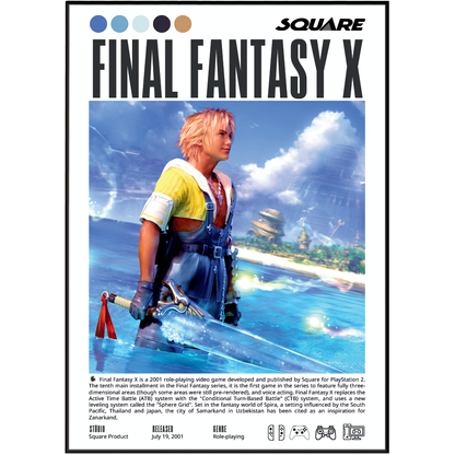 Final Fantasy X 2001 RPG poster – Tidus Yuna Spira gaming wall art UK