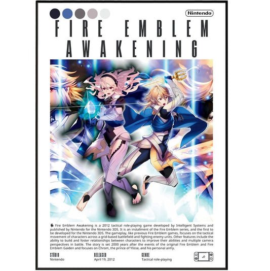 Fire Emblem Awakening 2012 game poster — Nintendo 3DS Chrom Robin Lucina tactical RPG wall art print UK - 98types