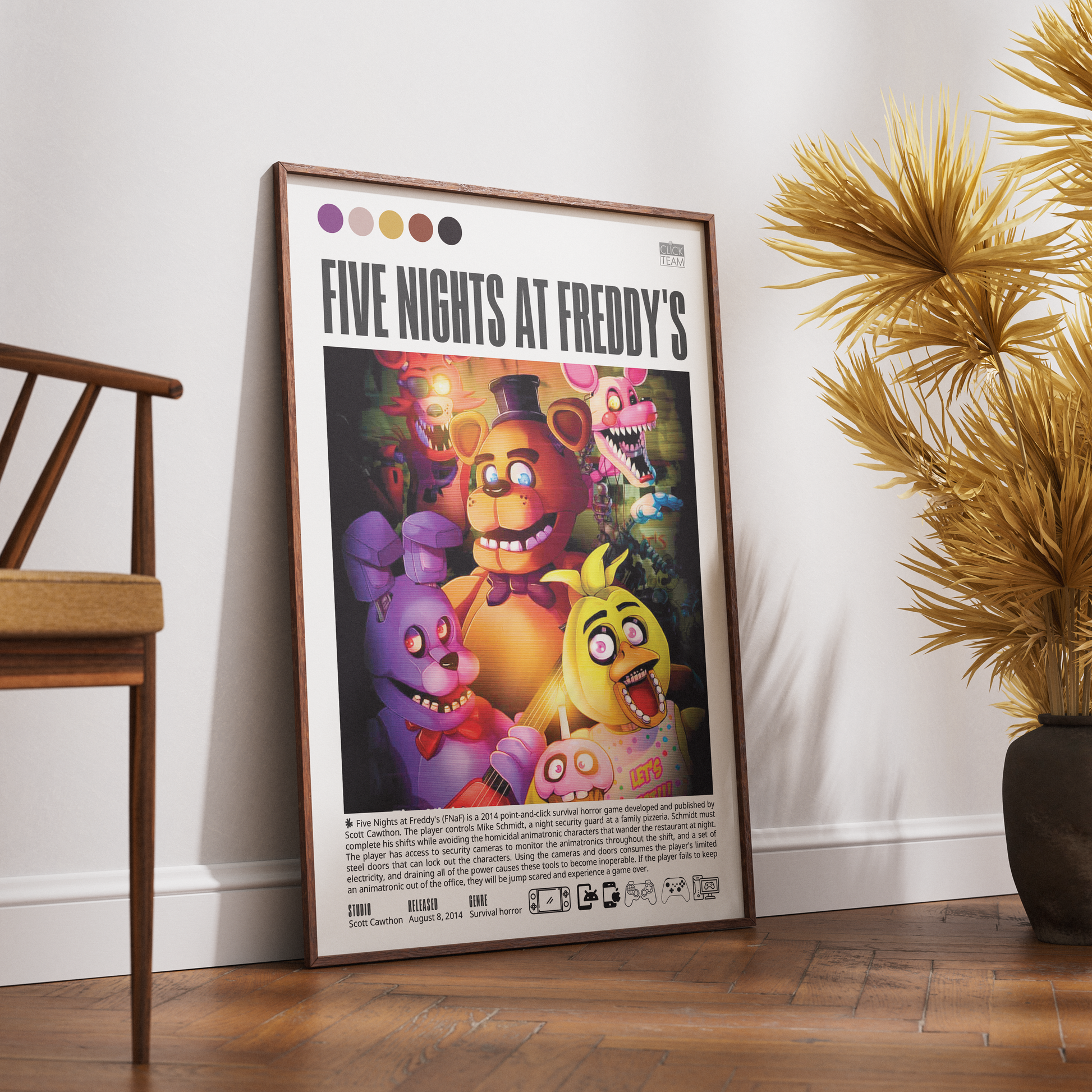 Five Nights at Freddy's 2014 game poster — Freddy Fazbear horror wall art print UK