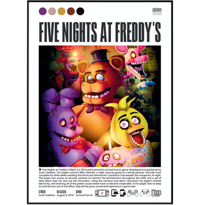 Five Nights at Freddy's 2014 game poster — Freddy Fazbear horror wall art print UK
