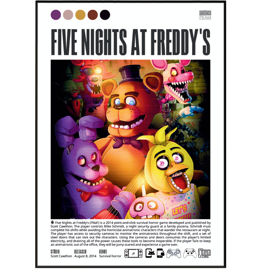 Five Nights at Freddy's 2014 game poster — Freddy Fazbear horror wall art print UK

